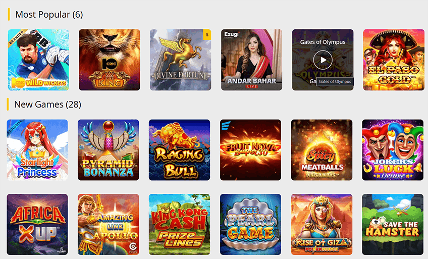 The available games at 10Cric Casino